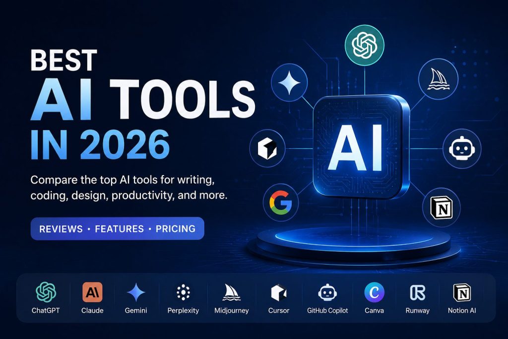 Best AI tools in 2026 including ChatGPT, Claude, Gemini, Copilot, and other leading AI software