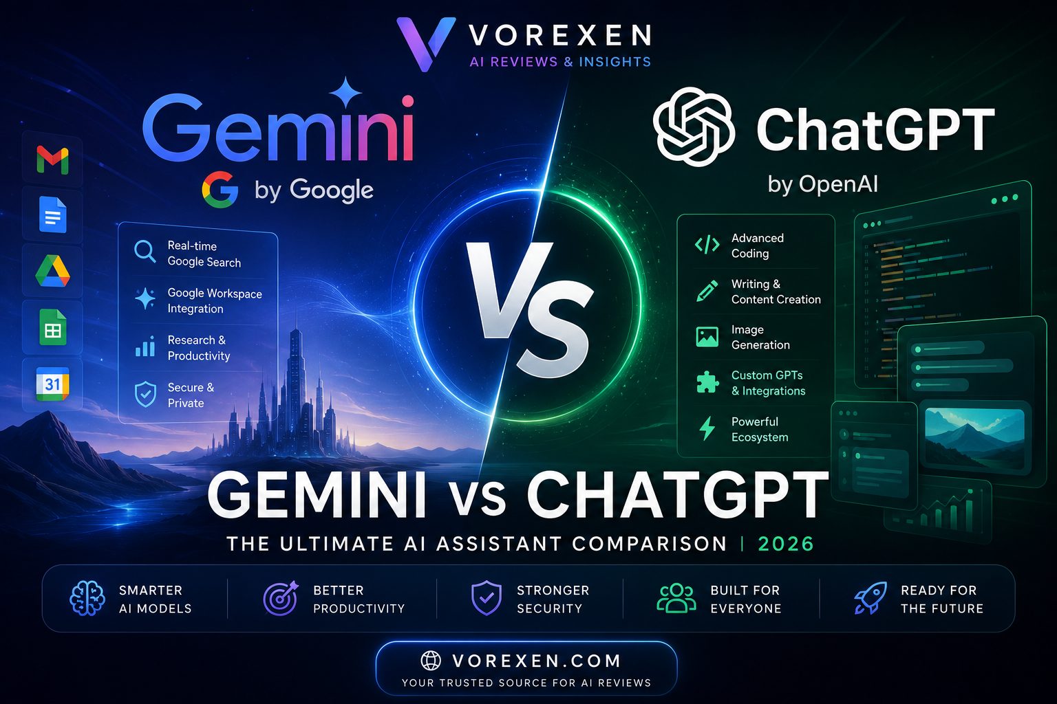 Gemini vs ChatGPT: 2026 Comparison, Pros & Cons | Vorexen