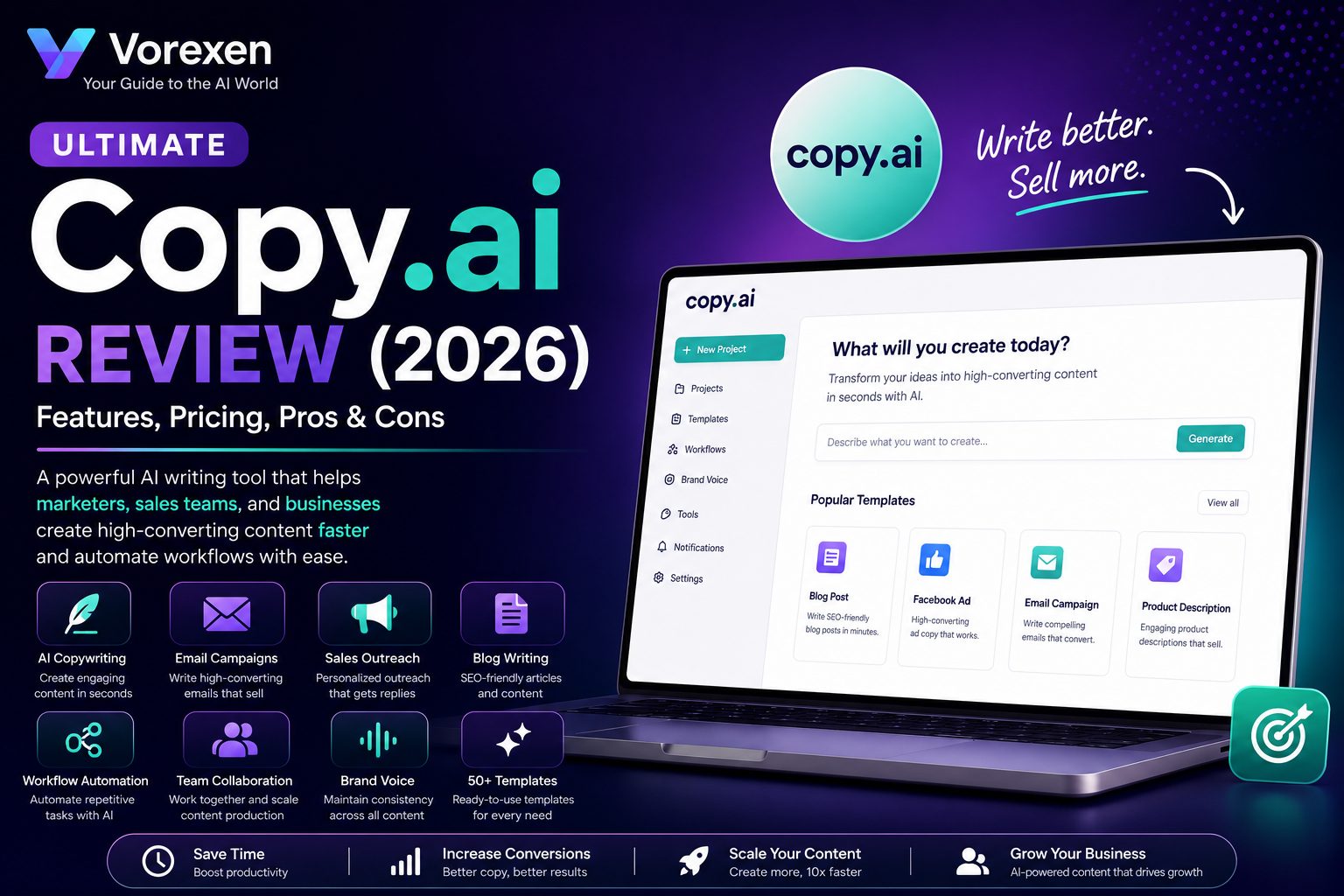 Copy.ai Review 2026: Features, Pricing & Pros/Cons | Vorexen