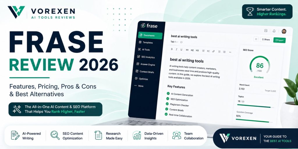 Frase Review 2026: Features, Pros & Cons | Vorexen Ultimate Frase Review (2026): Features, Pricing, Pros & Cons